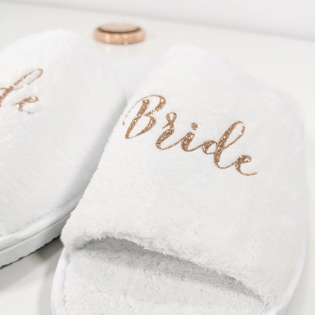 white bridesmaid slippers