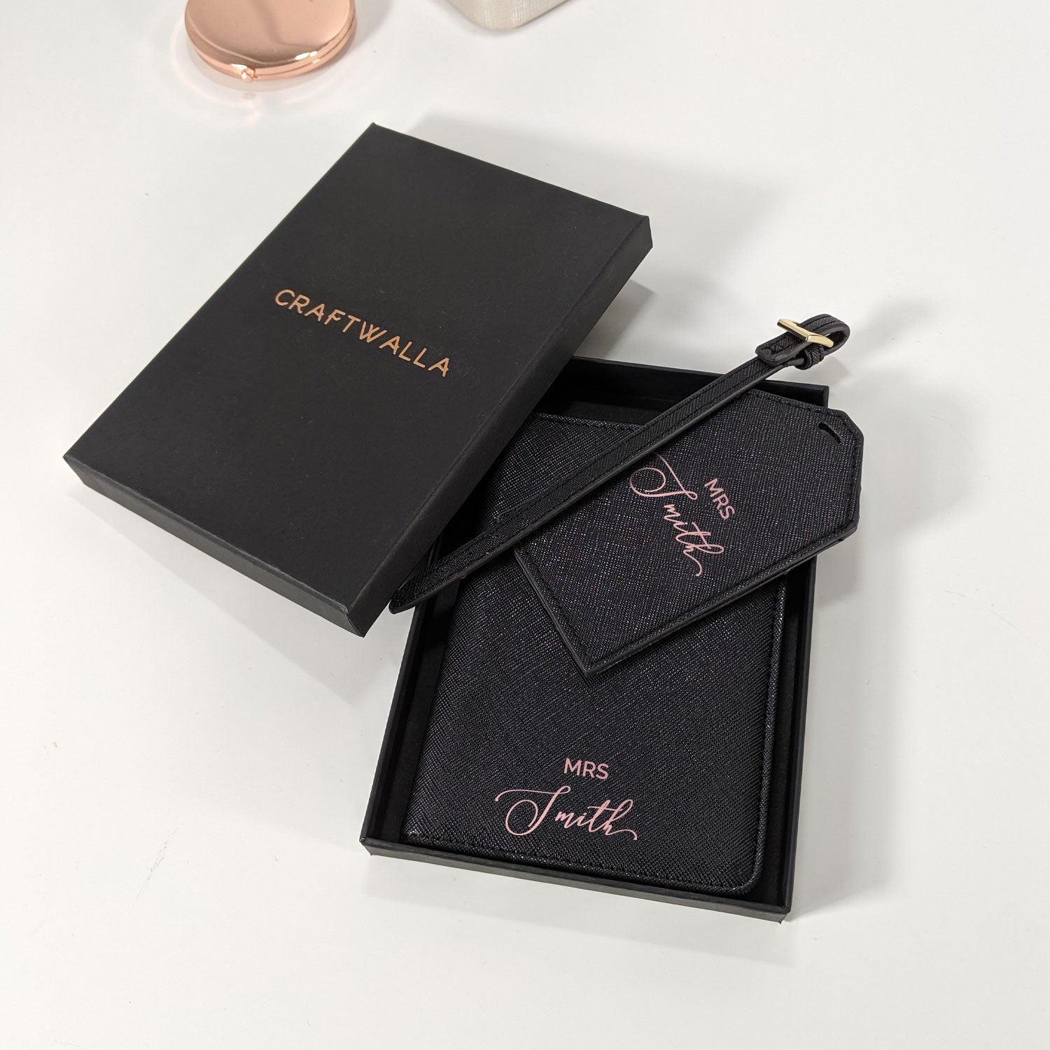 personalised passport holder and luggage tag gift set