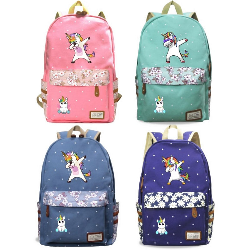 Cute Dabbing Unicorn Backpack  w Flowers Funn Bagz