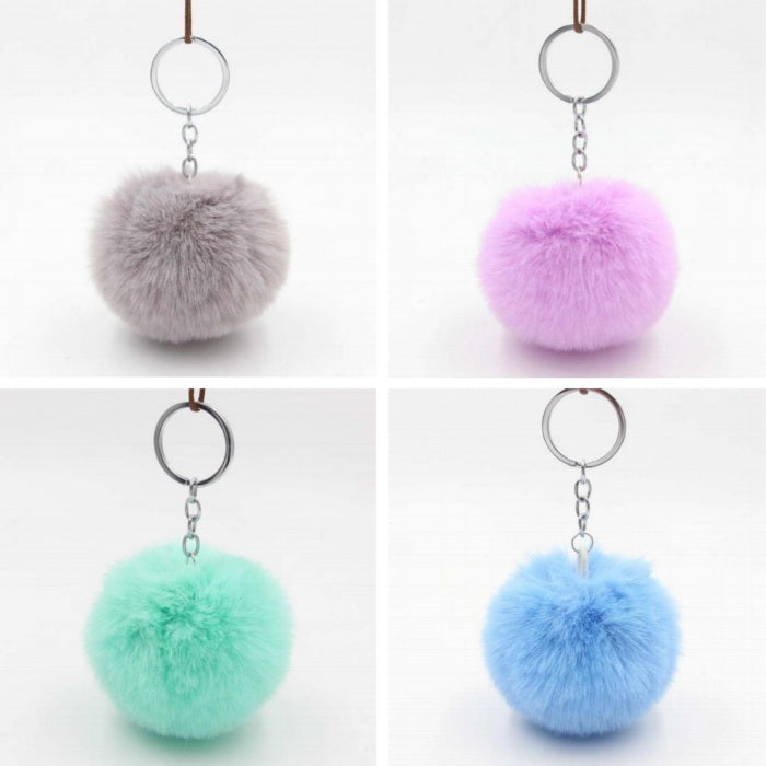 Fluffy Pom Pom Keychain / Bag Charm (Silver) - Funn Bagz