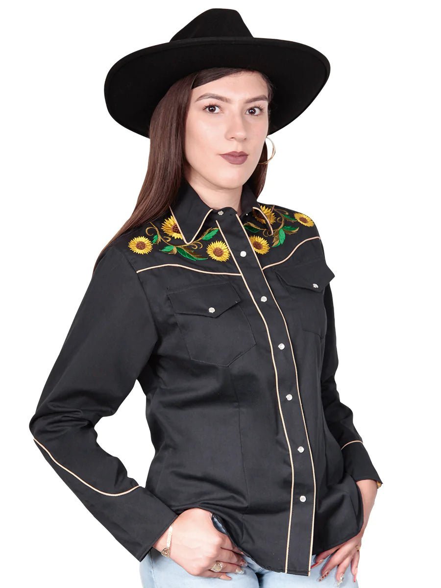 Camisa Vaquera Para Mujer Con Girasoles 'El Señor De Los *BLACK-125789* - BELLEZA'S