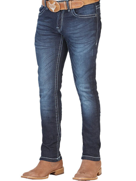 Pantalon De Mezclilla Casual Para Hombre 'El Norteño' *Azul Oscuro-126628*  - BELLEZA'S