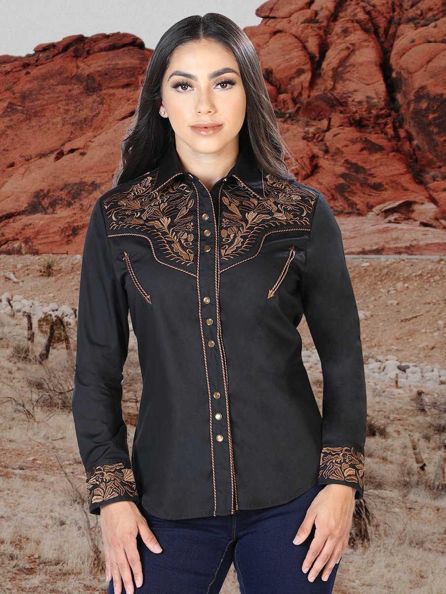 Women's Long Sleeve Western Shirt El Señor de los Cielos *BLACK/BROWN ...