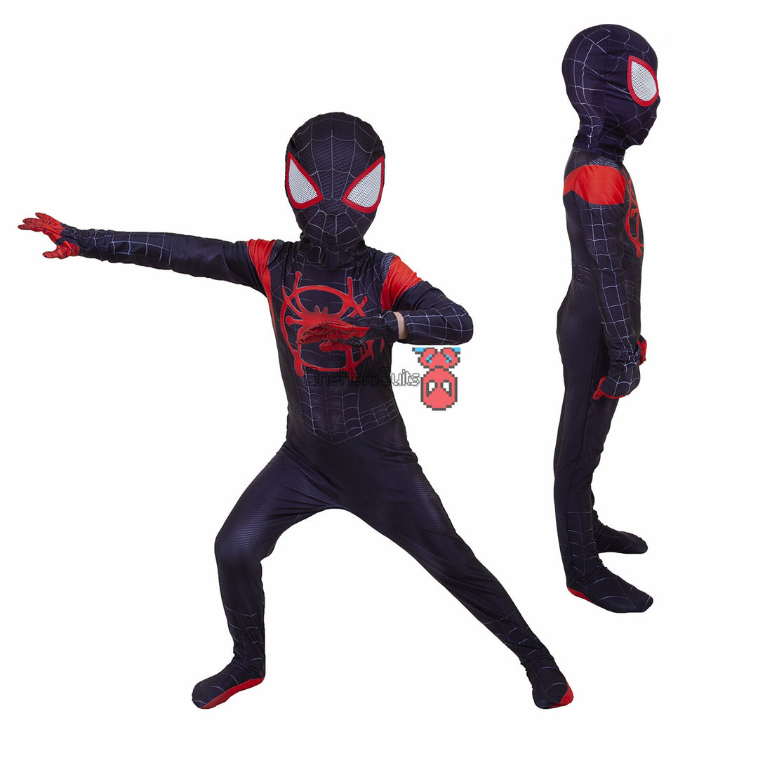 Kids Miles Morales Cosplay Suit Into The Spider Verse Spandex BodySuit ...