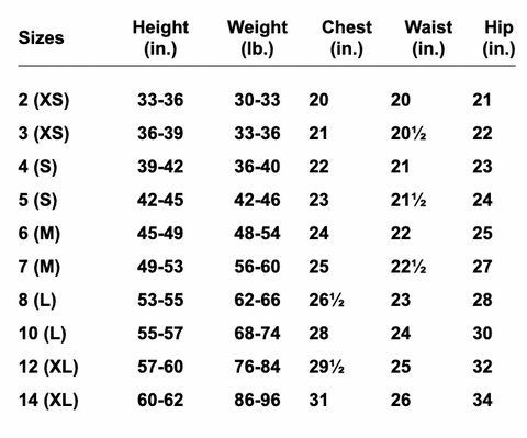 Size Chart For Tweens and Girls by Gen Woo