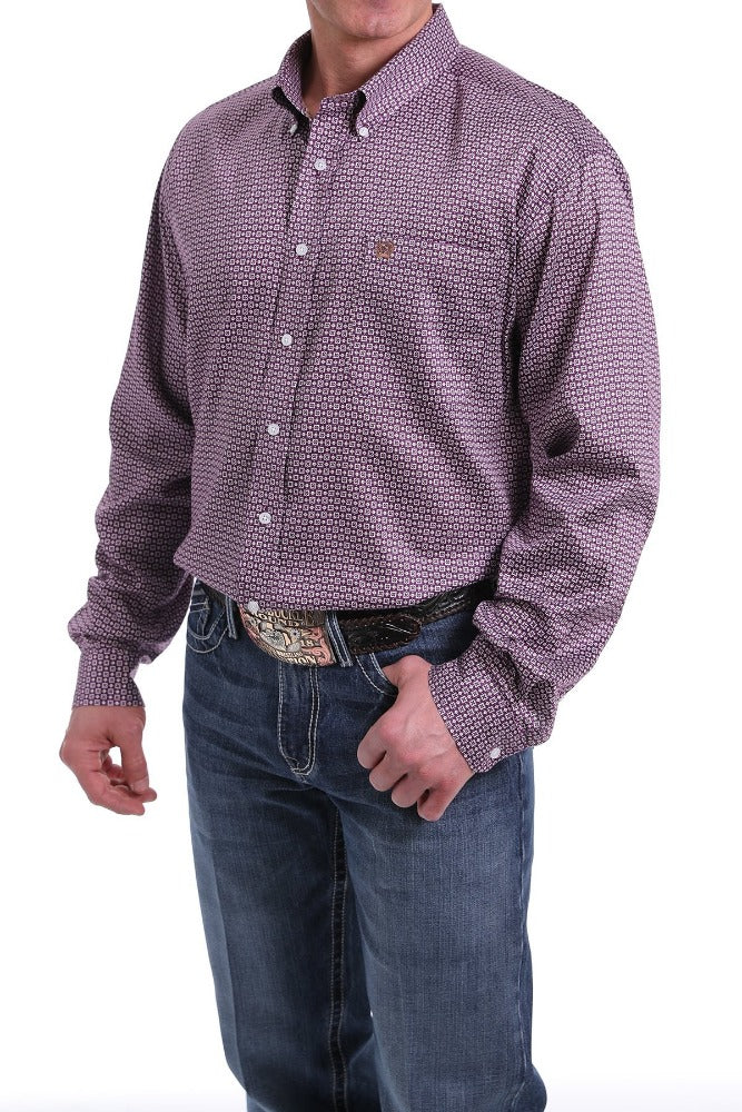 Cinch Mens Purple Geometric Print Long Sleeve Shirt - Clermont Agencies