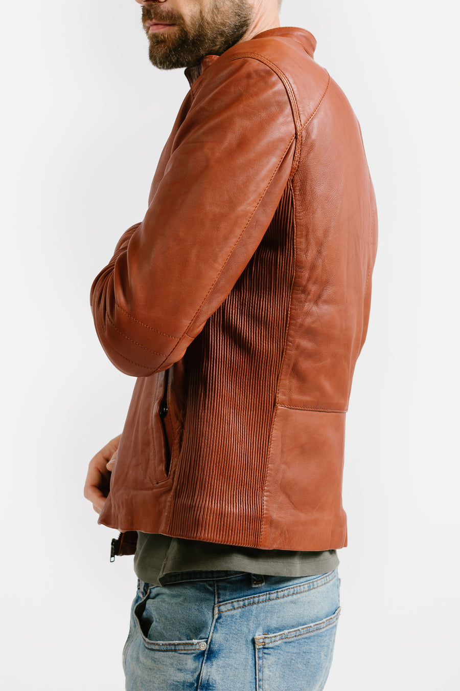 Men's Water-Repellent Slim Racer Leather Jacket | Theseus