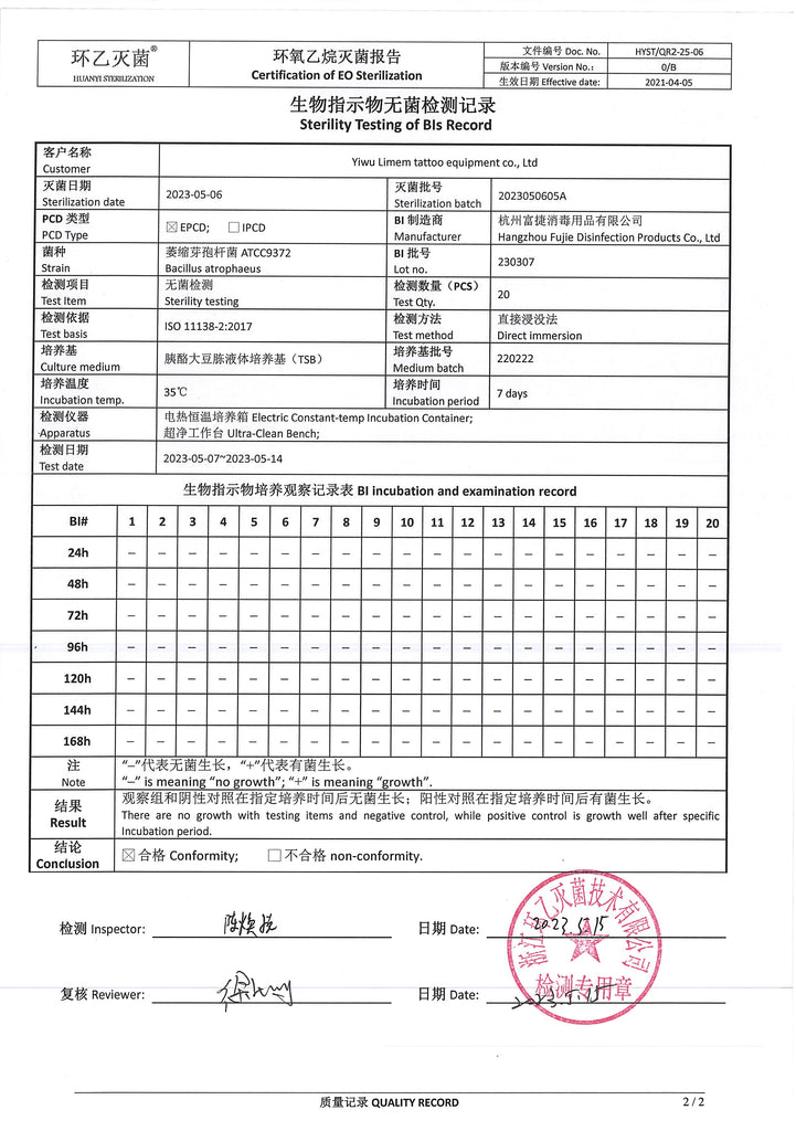 VIPER CARTRIDGES STERILIZATION CERTIFICATES