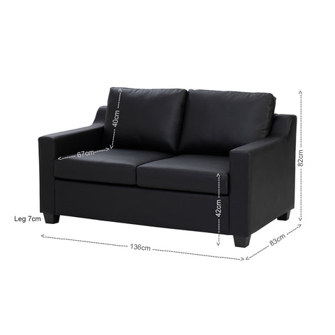 Baleno 2 Seater Sofa - Black (Faux Leather) | Suitable for Living Room, Bedroom, Small
