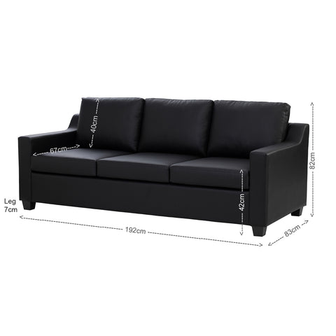 Baleno 3 Seater Sofa - Black (Faux Leather) | Suitable for Living Room, Bedroom, Small