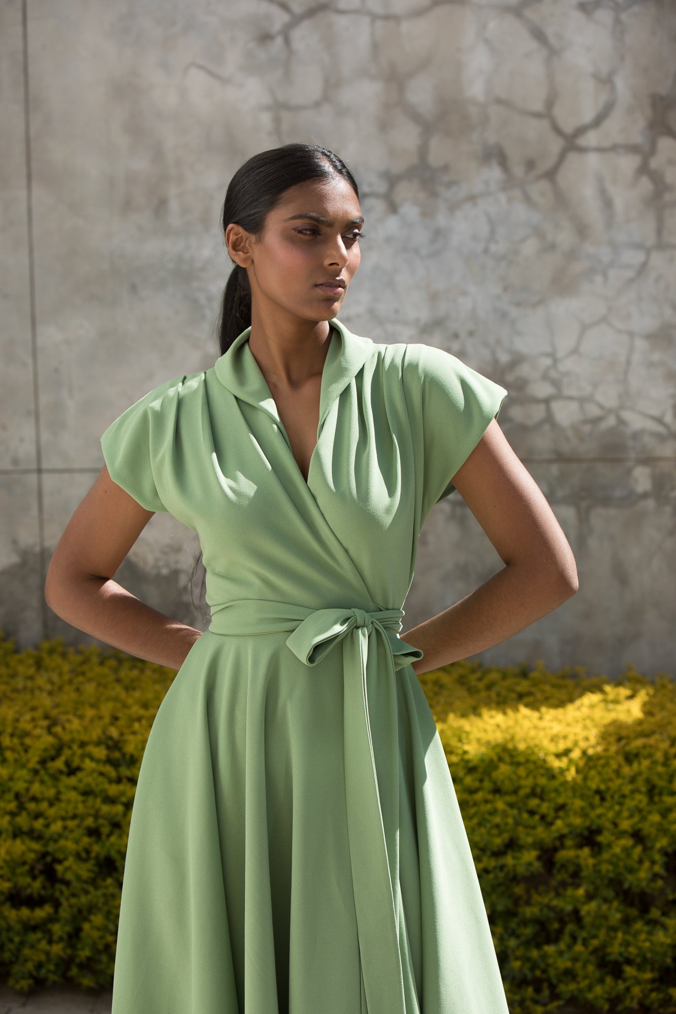 The Fold Wrap Dress Midi Mint Green | ERRE | The Local Edit