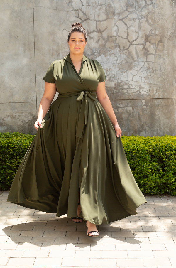 The Fold Wrap Dress Maxi Olive