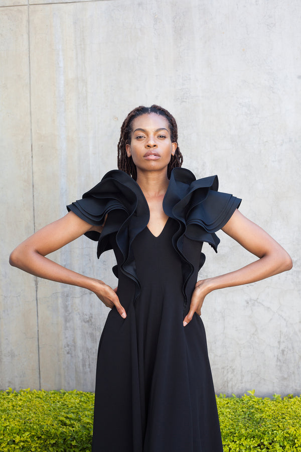 Black FLOUNCE evening dress