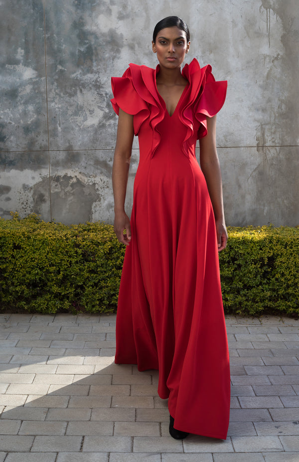 Spring 2022 - Red FLOUNCE evening dress