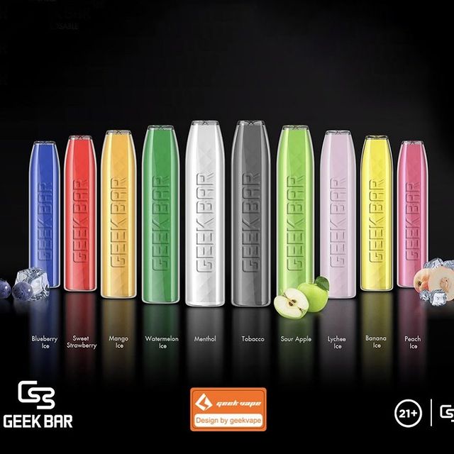 All the flavours of Geek Bar Vape lined up together 
