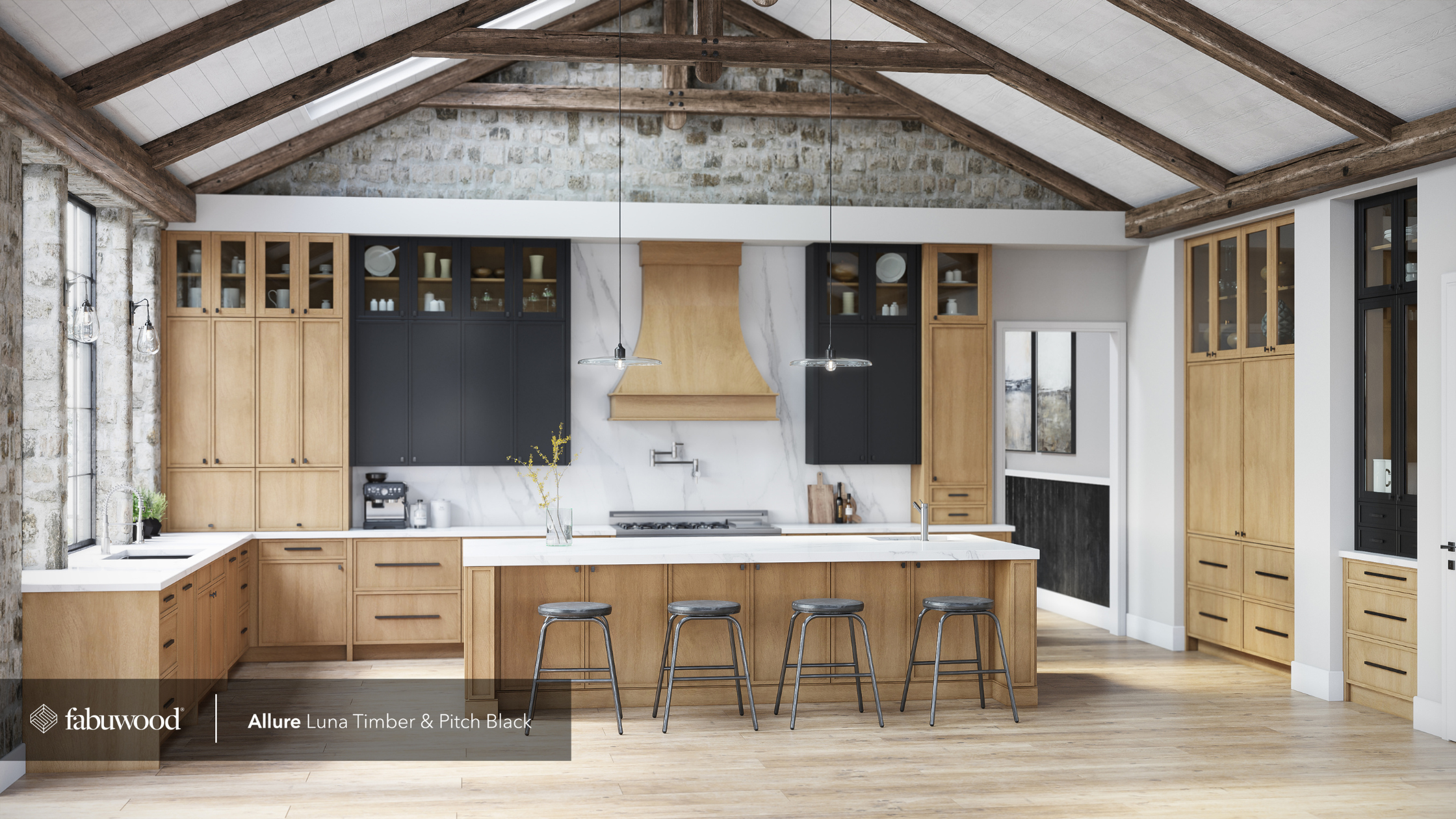 Fabuwood Allure Luna Timber with Pitch Black Kitchen with exposed beams