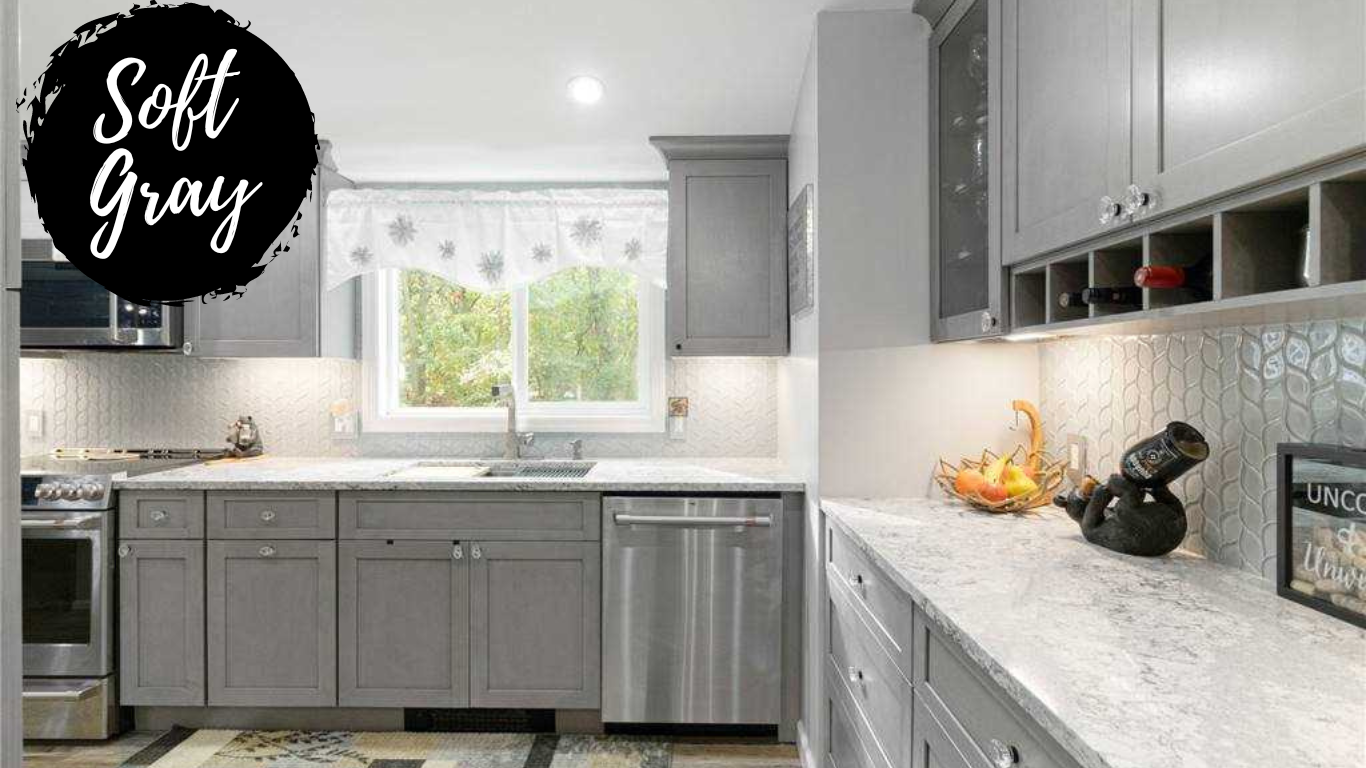 Soft gray shaker kitchen on trend for Long Island, NY