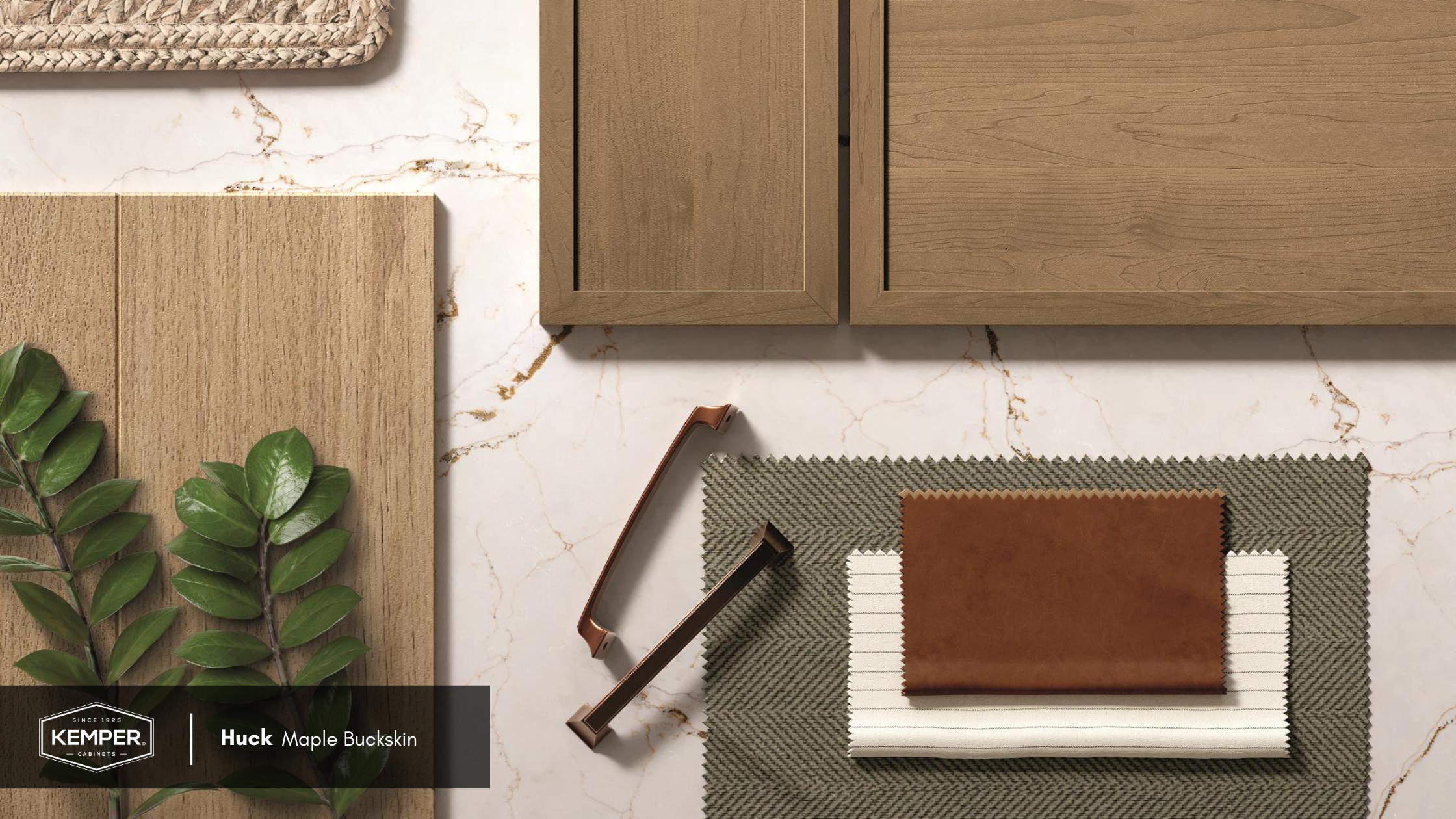 Kemper Cabinets Huck door style flat lay mood board