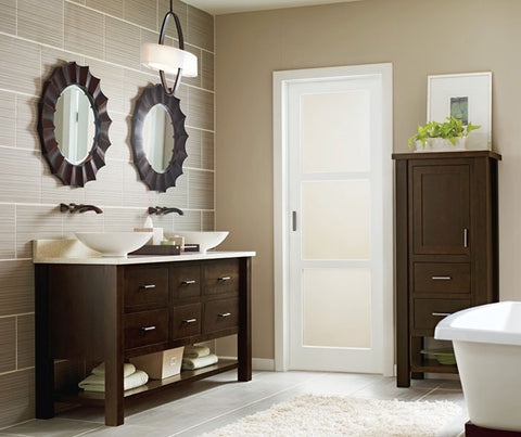 furniture type vanity with matching linen closet