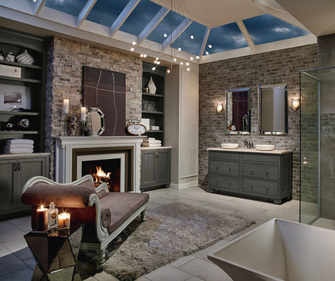 extravagant bathroom with fireplace