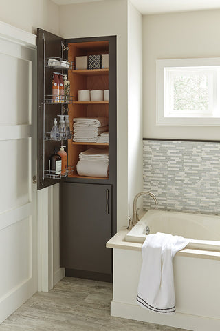 Linen cabinet in bathroom