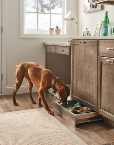 toe kick drawer for pet supplies