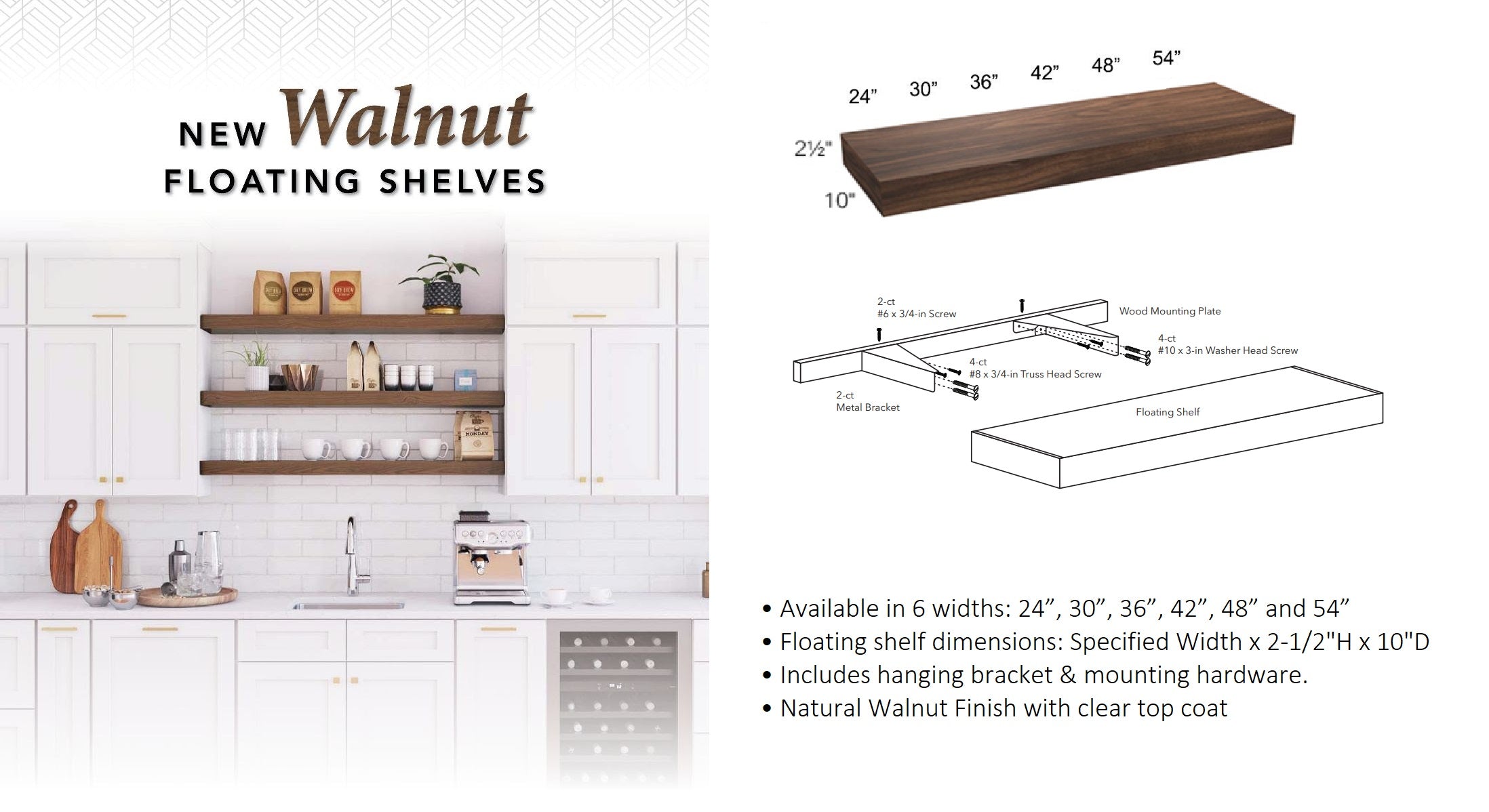 Walnut Floating Shelves by Fabuwood Cabinetry at DirectCabinets.com