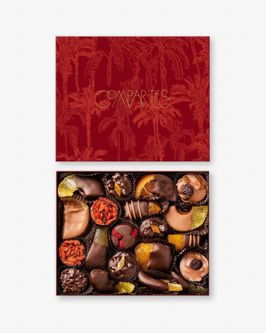 luxe red gift box of chocolate covered fruits - Compartés