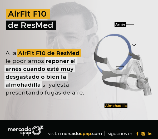 Actualiza tu mascarilla ResMed: repuestos (arnés, almohadilla) de la AirFit F10