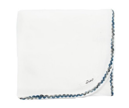 Trimmed Layette Blanket - Deep Blue Multi