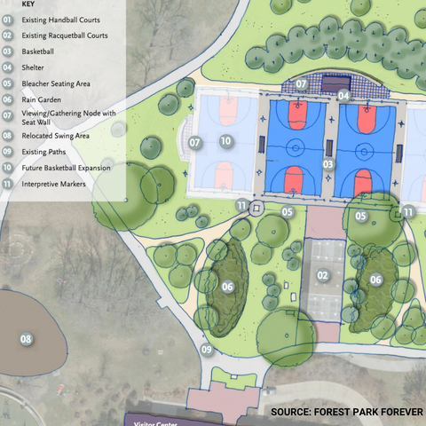 A design plan for a new basketball court in Forest Park