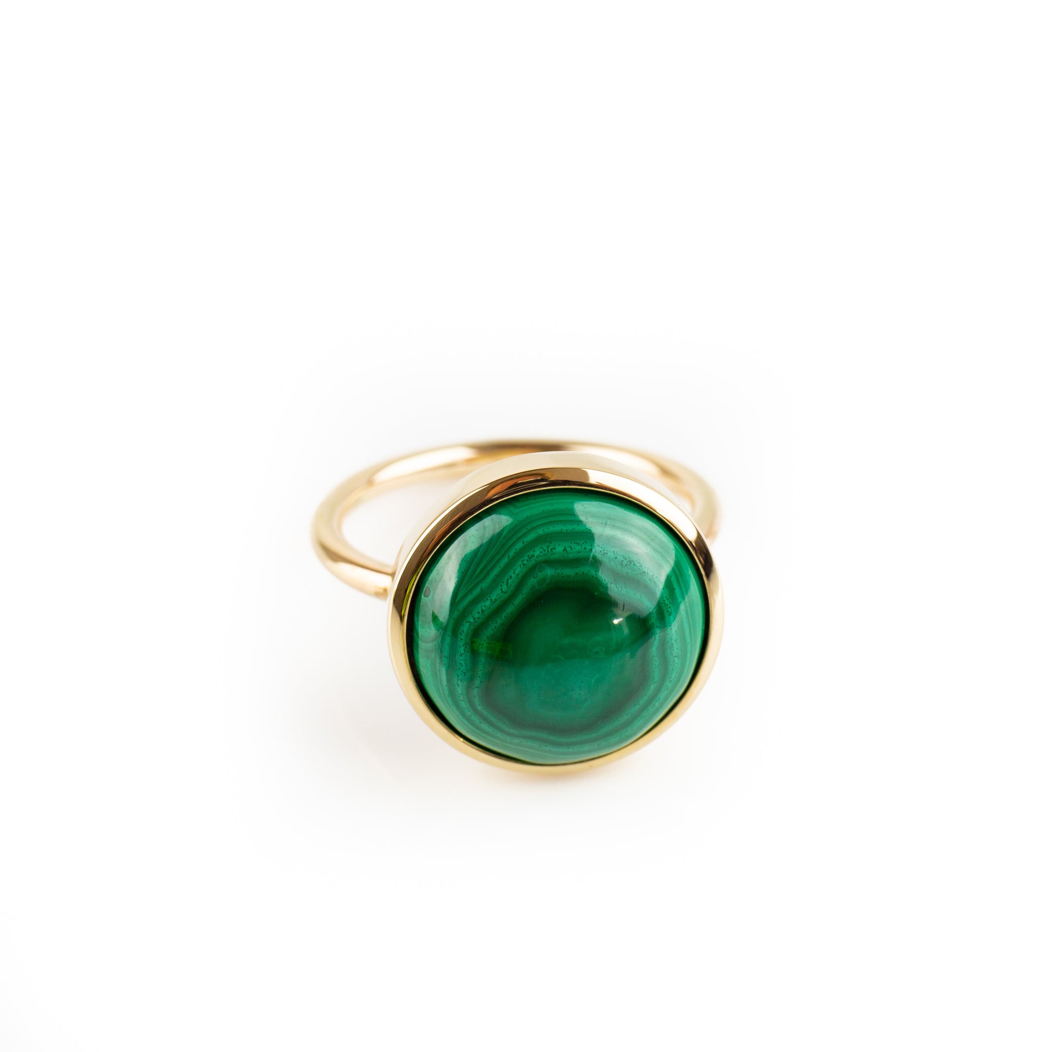 Malachite and gold ring by jewellery designer Tamahra Prowse.