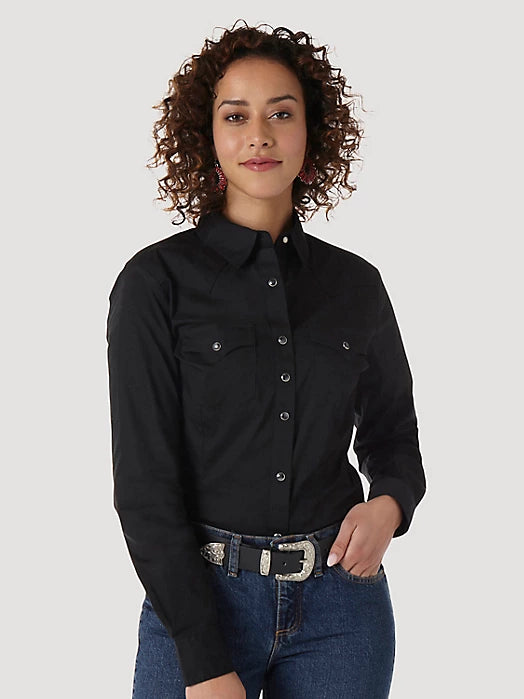 Wrangler Black Long Sleeve Snap Shirt - Don Walker's Western Wear US