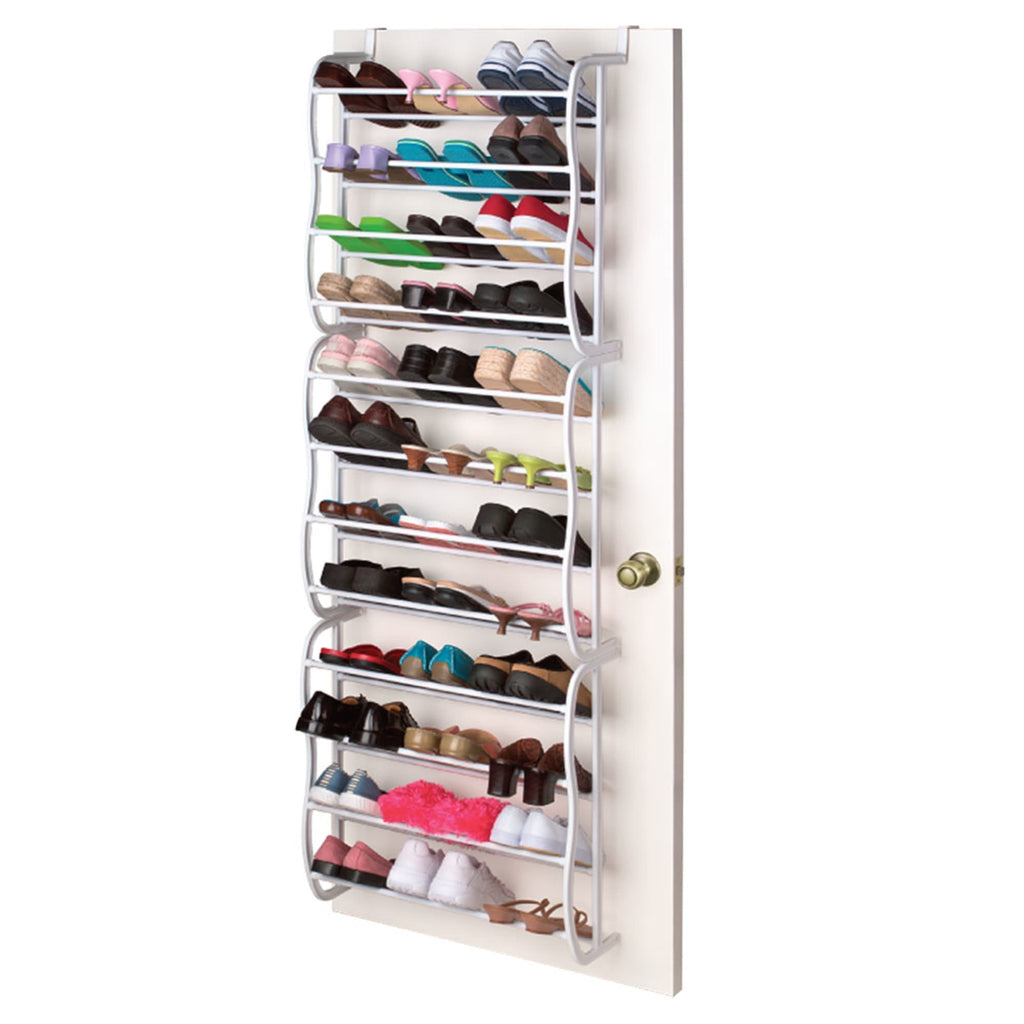 Home Basics 26 Compartment Over the Door Shoe Organizer (Non-Woven Fabric),  Grey/Clear, STORAGE ORGANIZATION