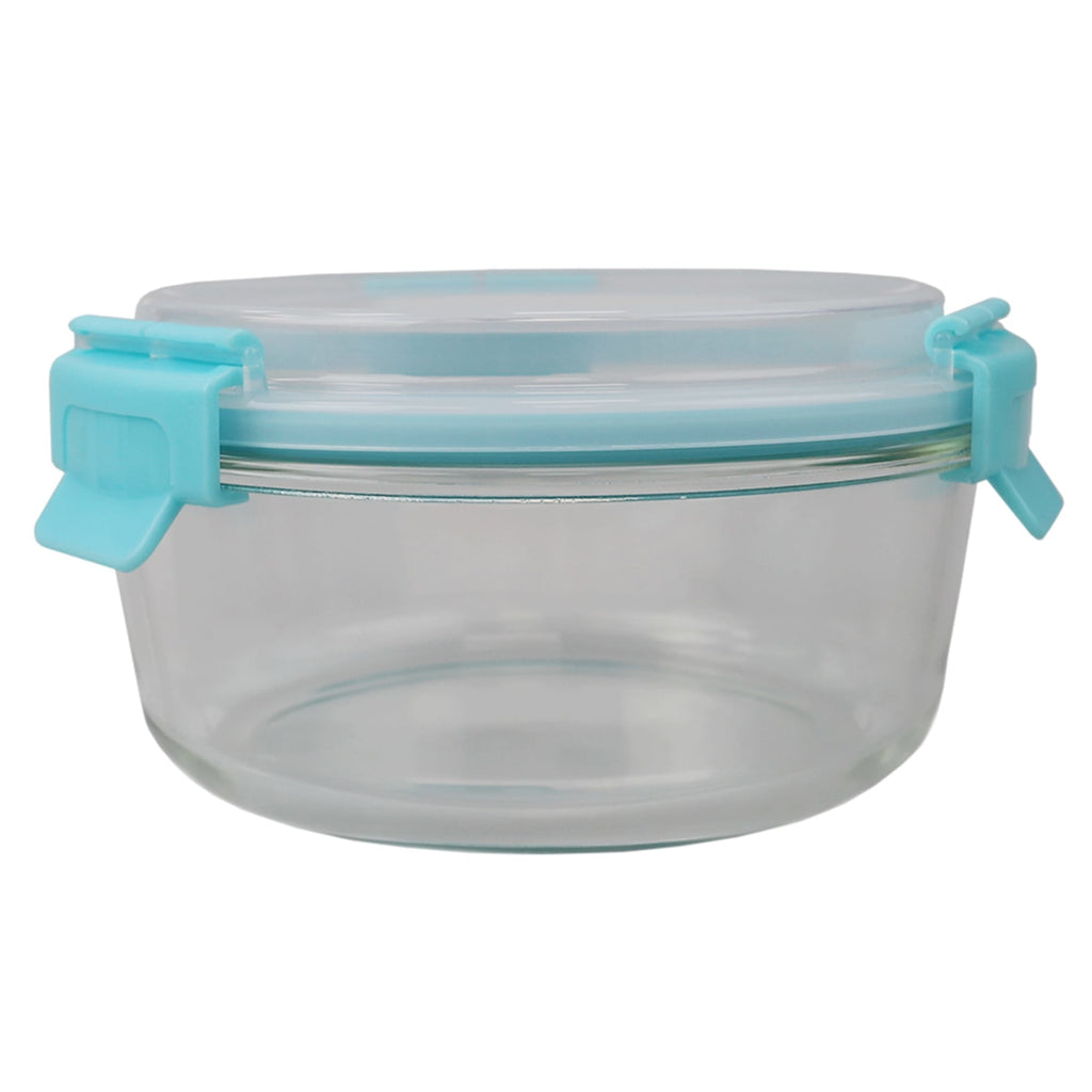 Home Basics 21 oz. Round Leak and Spill Proof Borosilicate Glass Food  Storage Dishwasher Safe Meal Prep Storage Container with Air-tight Plastic  Lid, Turquoise, FOOD PREP