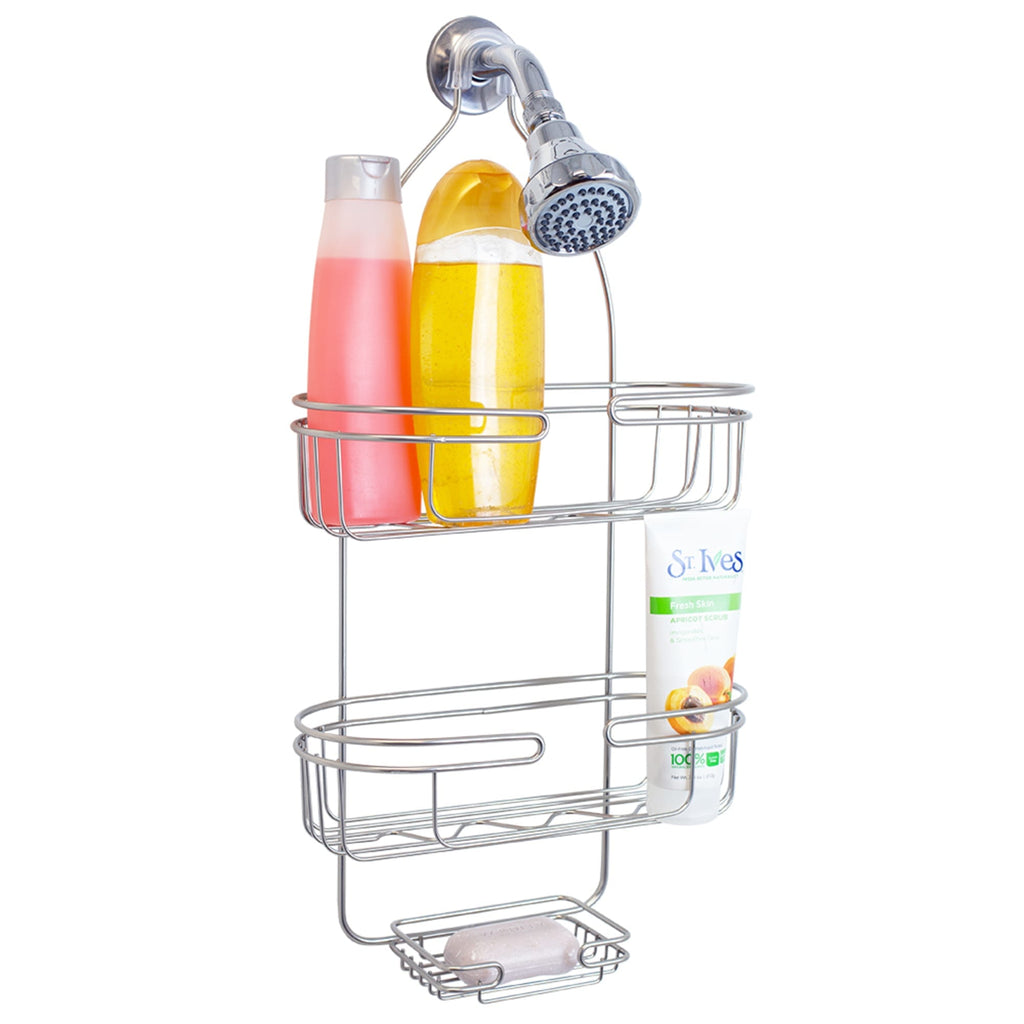 Home Basics Prism 2 Tier Shower Caddy with Built-in Hooks, Gold