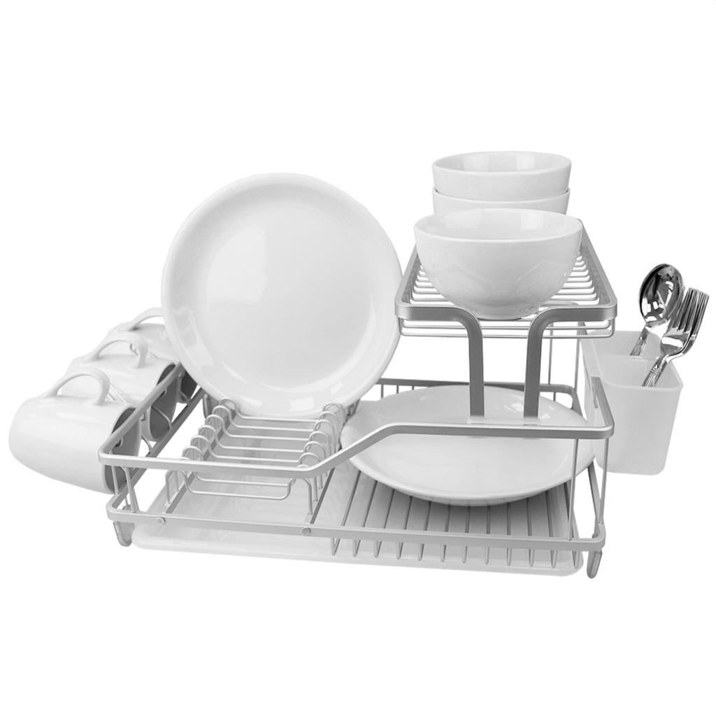 Michael Graves Design Deluxe Dish Rack with Gold Finish and Removable  Utensil Holder, White/Gold