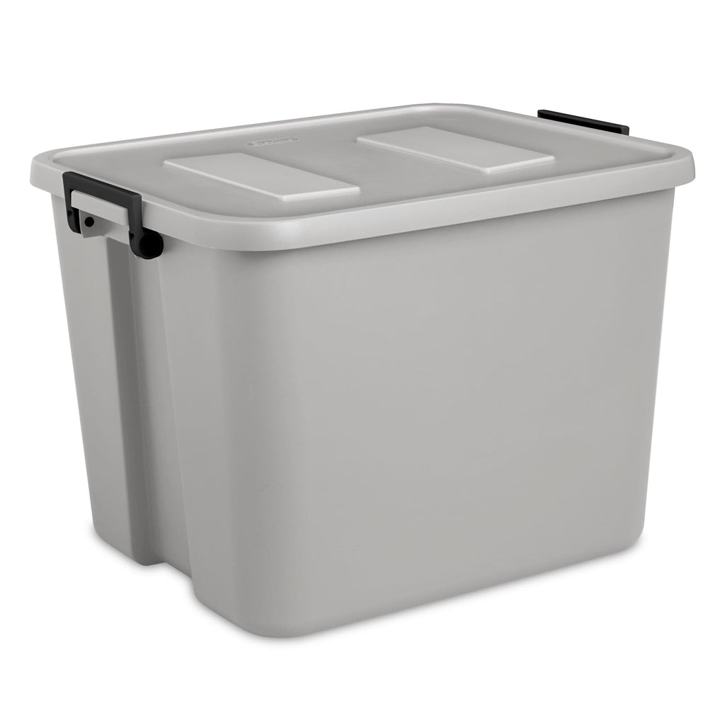 Sterilite 30 Gallon / 114 Liter Latching Tuff1 Tote / Flat Grey lid & base  with Soft Fern latches