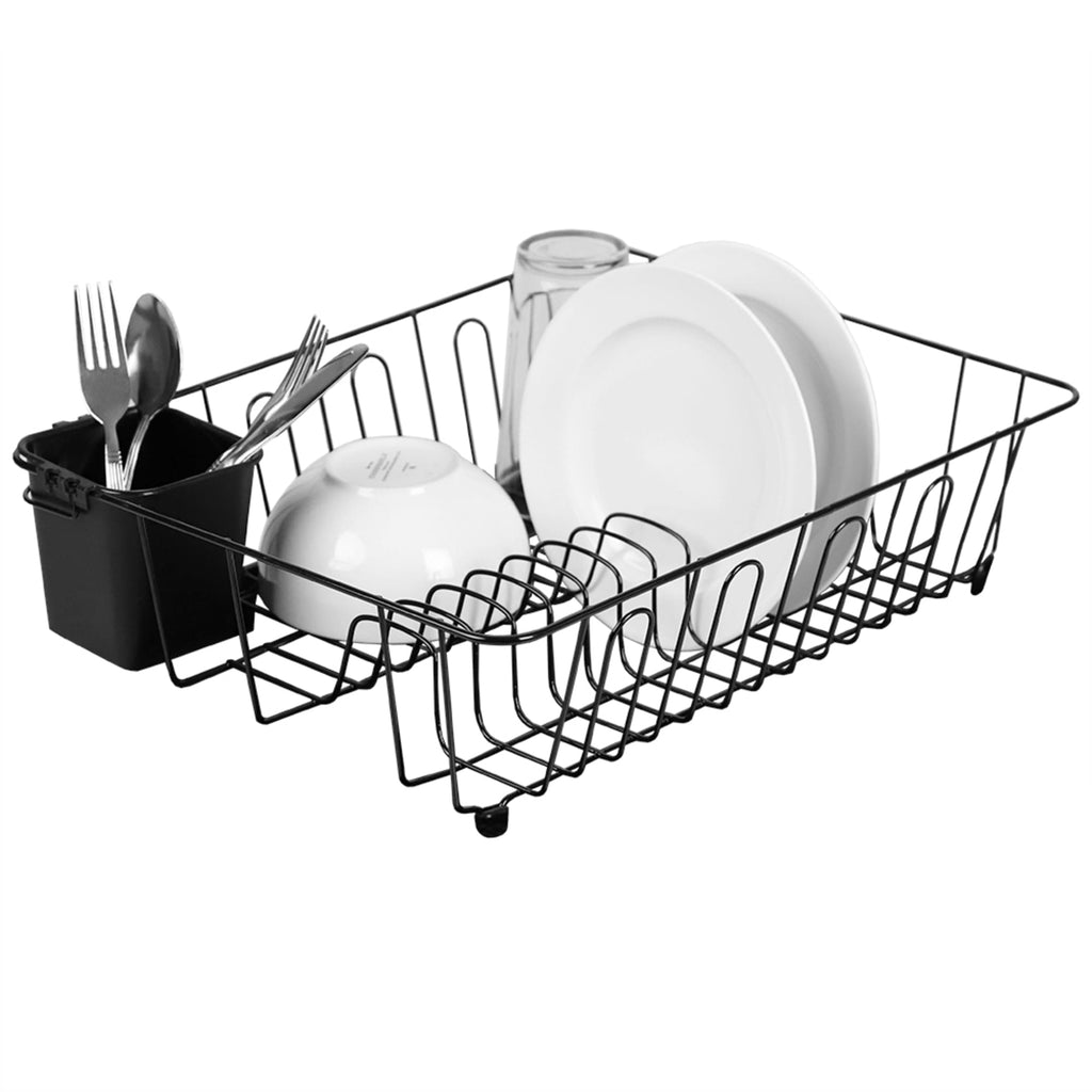 Michael Graves Design Deluxe Extra Large Capacity Stainless Steel Dish Rack  with Wine Glass Holder, Black, KITCHEN ORGANIZATION