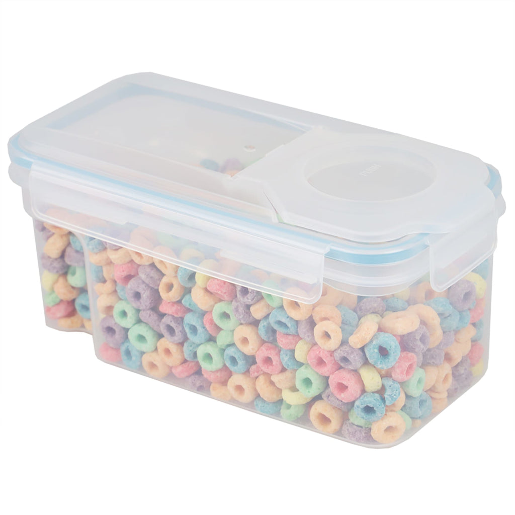 Home Basics 4-Sided Locking Plastic Cereal Storage Container with Spoon, Seafoam Green