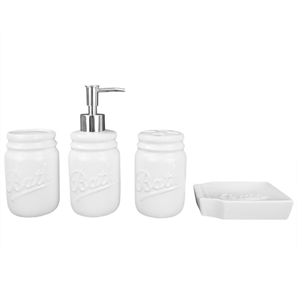 Home Basics 4 Piece Ceramic Luxury Bath Accessory Set with Stunning Sequin Accents - White