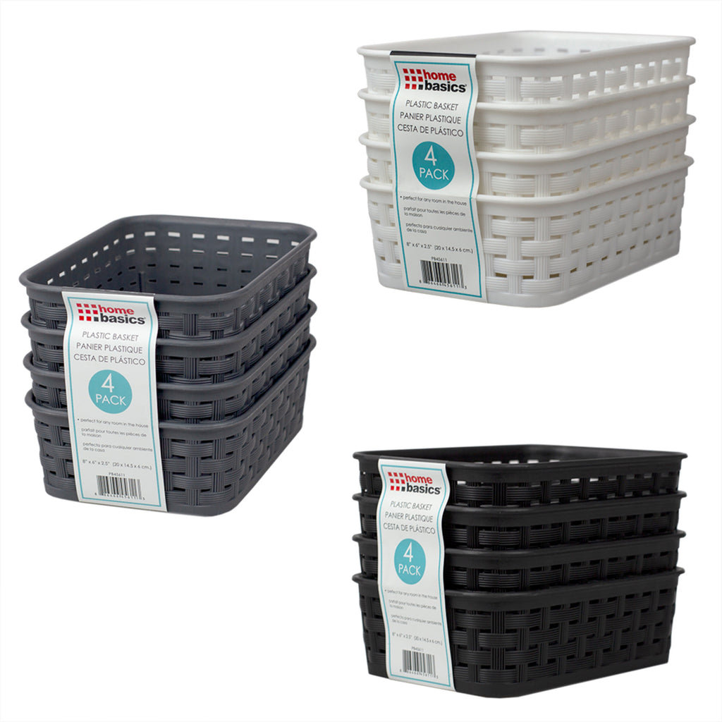 Home Basics Triple Woven 14 x 11.75 x 8.75 Multi-Purpose Stackable  Plastic Storage Basket, (Pack of 2), STORAGE ORGANIZATION