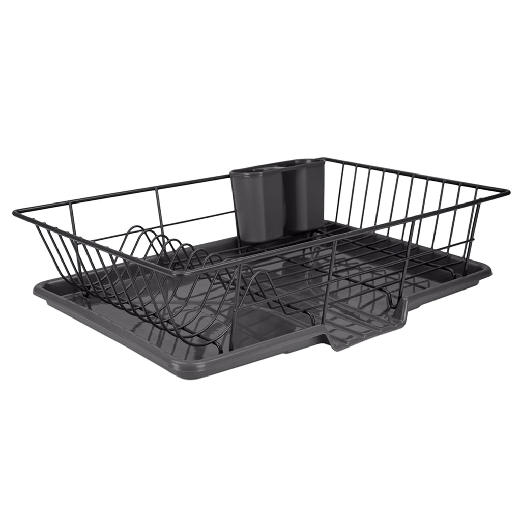 Michael Graves Design 3 Section Plastic Dish Drying Rack with Super Absorbent  Microfiber Mat, Indigo, KITCHEN ORGANIZATION