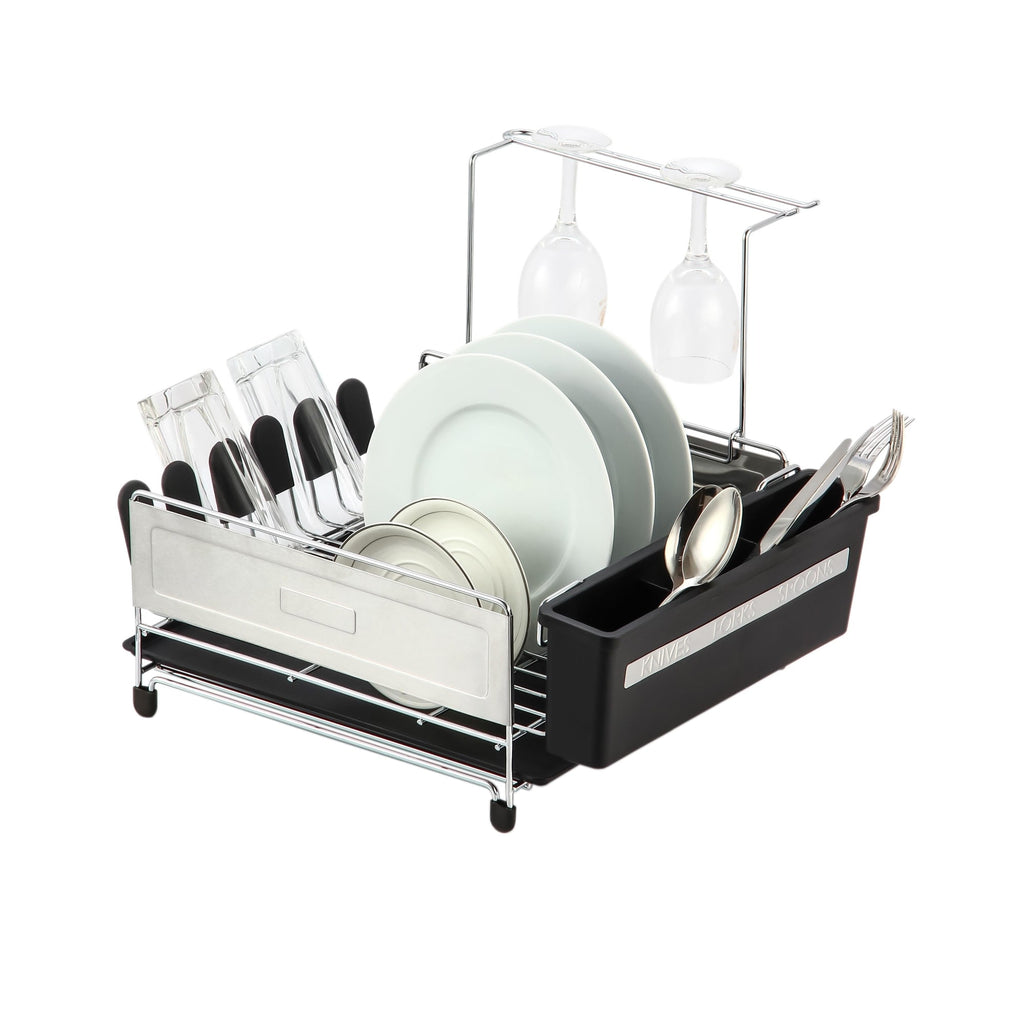 Michael Graves Design Deluxe Dish Rack with Gold Finish and Removable  Utensil Holder, White/Gold, KITCHEN ORGANIZATION