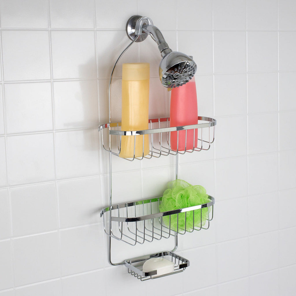 Home Basics 2 Tier Aluminum Suctioned Shower Caddy with Towel Rack