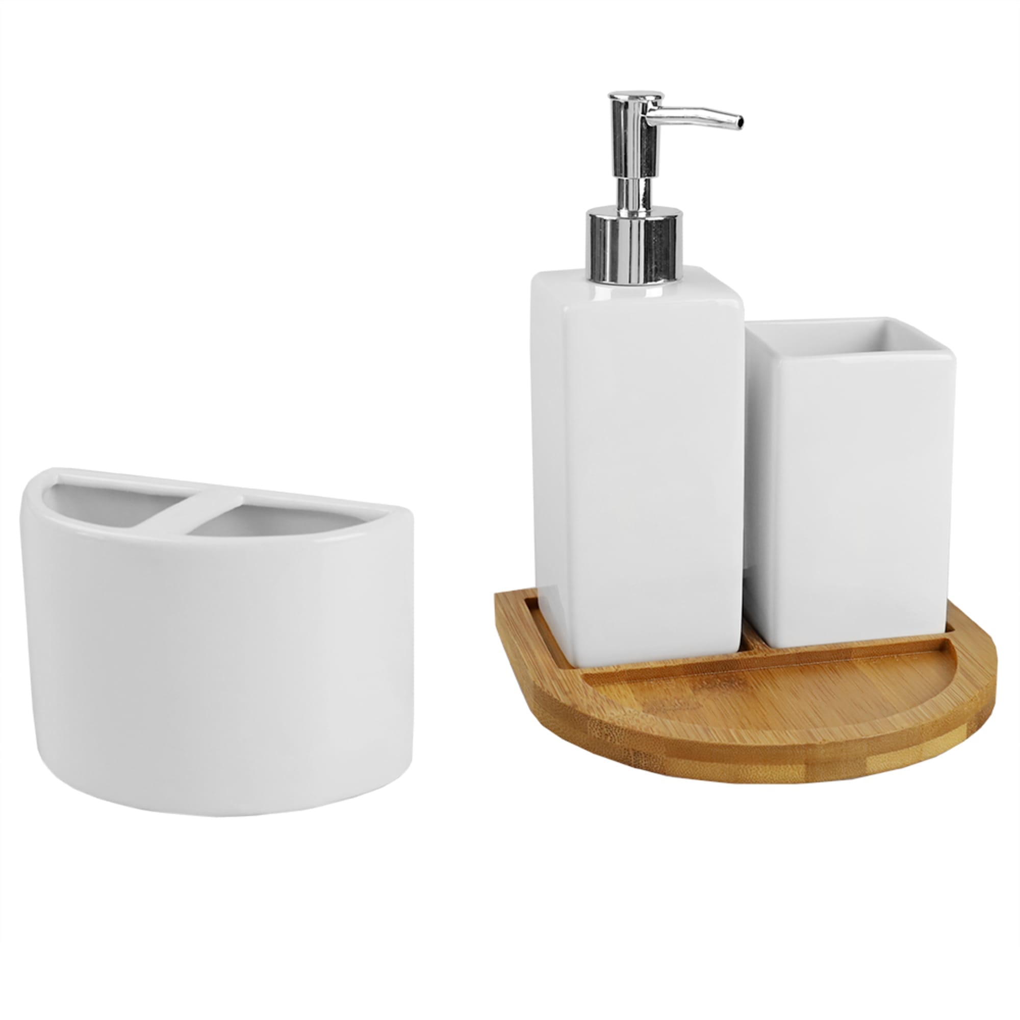Home Basics Serene Scandinavian 4 Piece Ceramic Bath Accessory Set with Bamboo Tray, White $12.00 EACH, CASE PACK OF 12