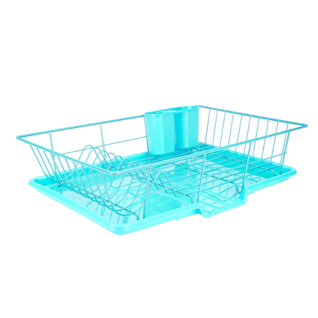 Home Basics 2 Tier Plastic Dish Drainer, Turquoise