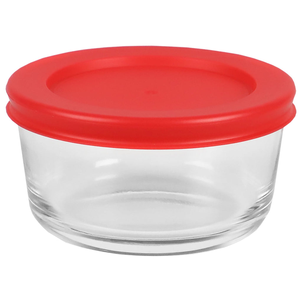 Home Basics 16 oz. Round Glass Food Storage Container with Red Lid