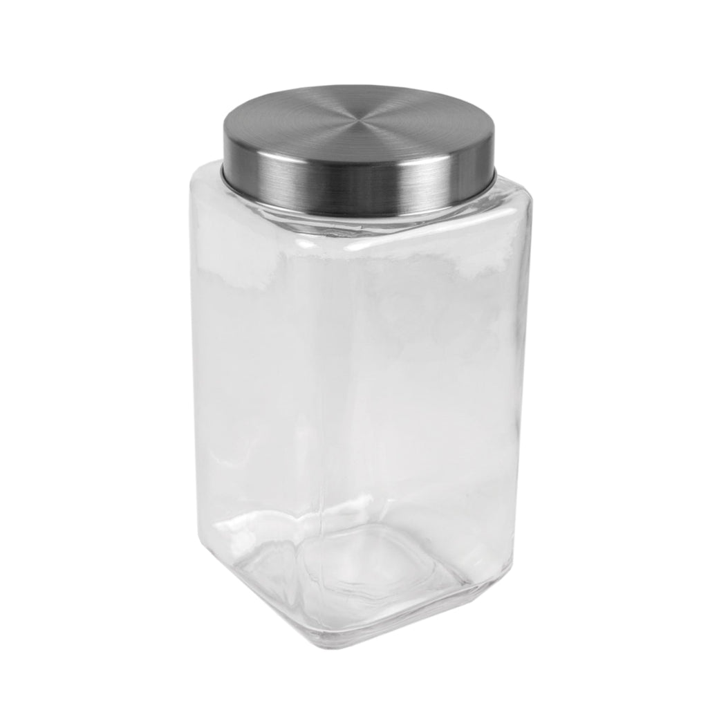Home Basics Large 54 oz. Round Glass Canister with Air-Tight Stainless  Steel Twist Top Lid, Clear, FOOD PREP