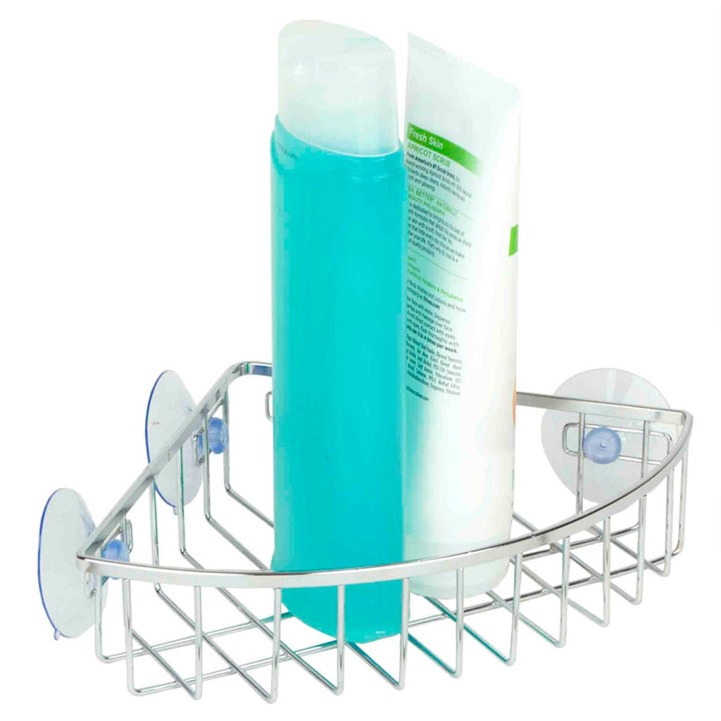Home Basics Bamboo Shower Corner Caddy with 4 Suction Cups